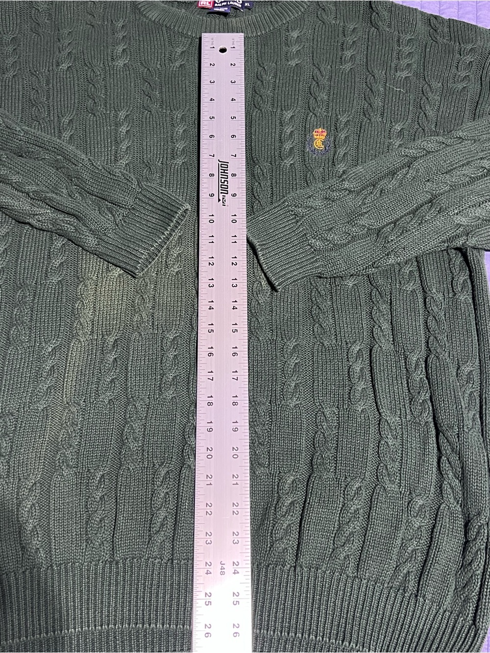 Chaps Ralph Lauren Dark Green Cable-Knit Crewneck Sweater with Crest Emblem XL - Picture 9 of 15